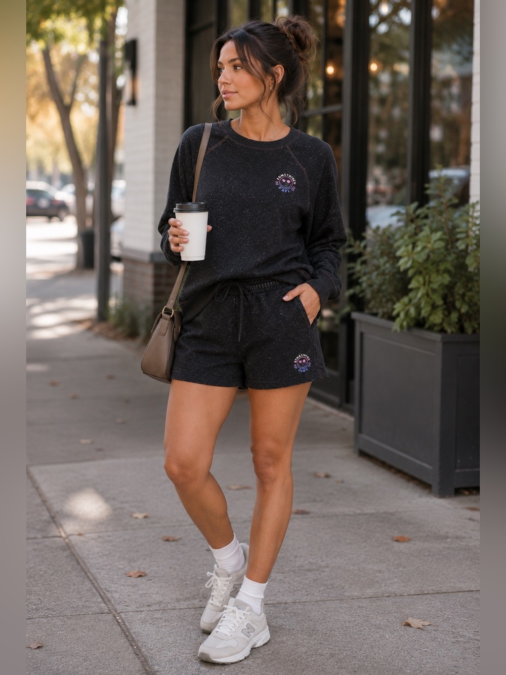 Something Navy Black Speckled Sweatshirt & Shorts Set. Retail $190